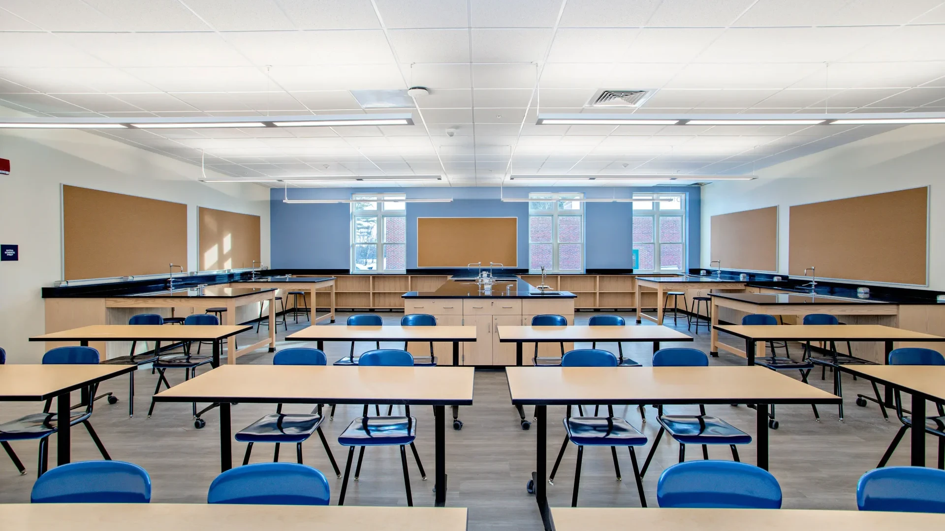 Image of the Yarmouth High School Science Room from the front of the classroom.