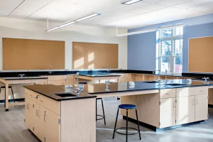 An image of the Yarmouth High School Science Lab, close up of the stations