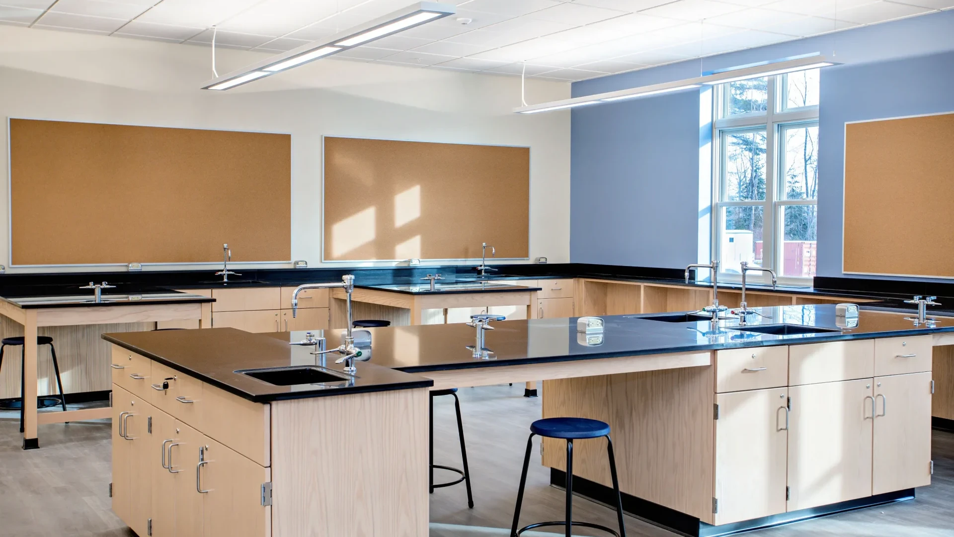 An image of the Yarmouth High School Science Lab, close up of the stations