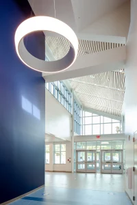 A view of the long front entrance hallway