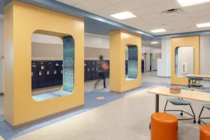 Another view of the reading nook and collaboration areas.
