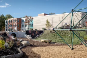 A shot of the exterior of the Camden-Rockport Middle School's playground