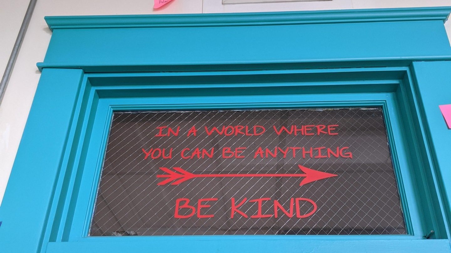 An image of the note above the door to the Mary E. Taylor building in Camden that says 