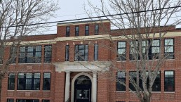 Another photograph of the front of the Mary E. Taylor building in Camden during the winter